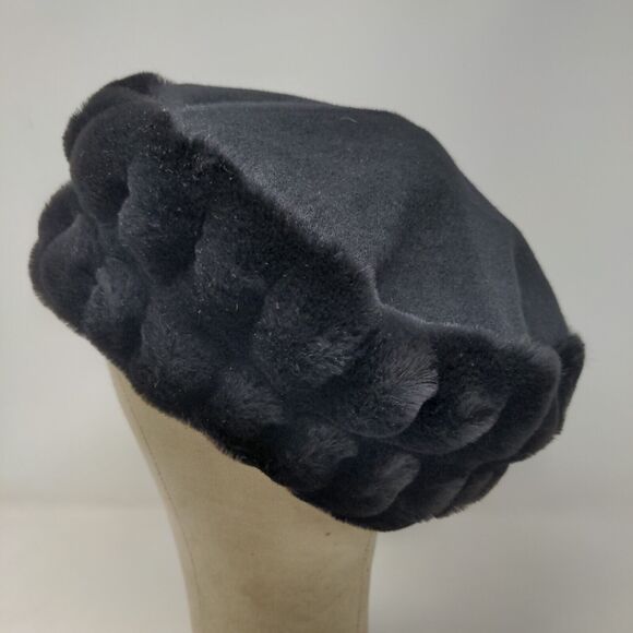 Midnight Velvet Womens Vegan Fur Hat Wool Blend Black Size NOE - Picture 4 of 8